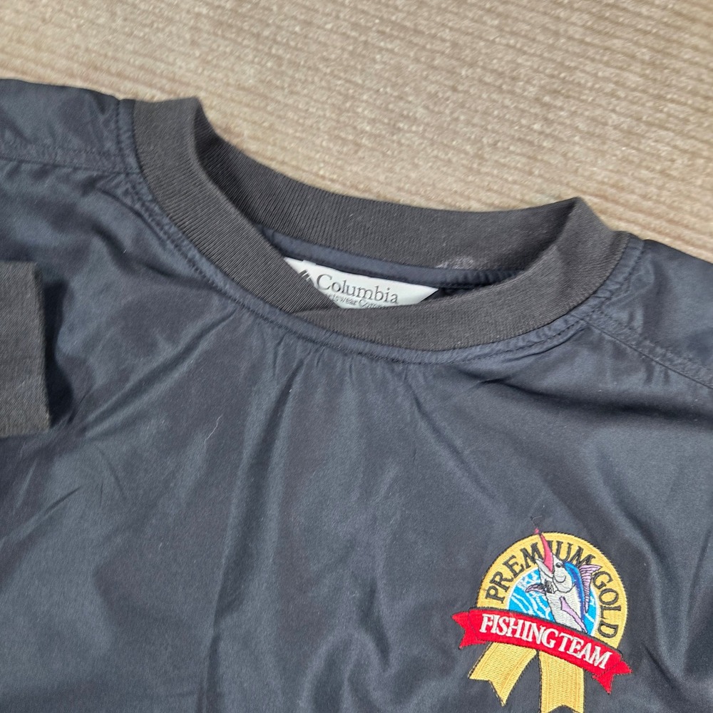 Columbia Mens L Black Premium Gold Fishing Team Crewneck Windbreaker XM3030